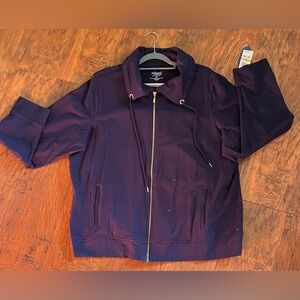 NWT Sweatshirt Jacket Full Zip Blue Fold Collar Pockets Cotton Blend Plus Sz 3xl